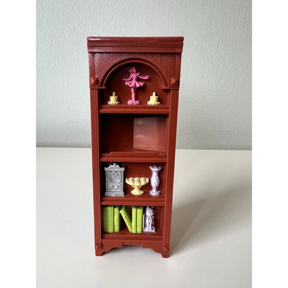 Loving Family Dollhouse Tall Brown Bookcase Corner Shelves Curio